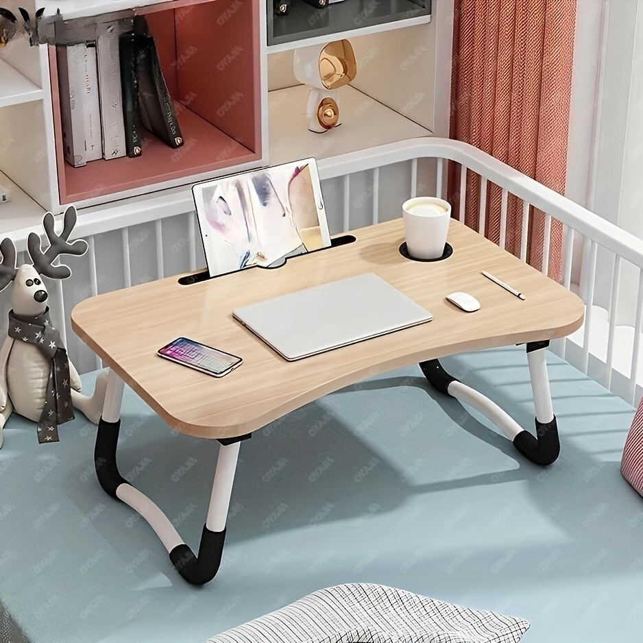  Escritorio portátil para cama, sofá, escritorio de regazo  portátil, soporte para laptop, pequeña mesa de cama plegable ajustable para  computadora portátil y escritura, mesa de bandeja de cama con : Electrónica