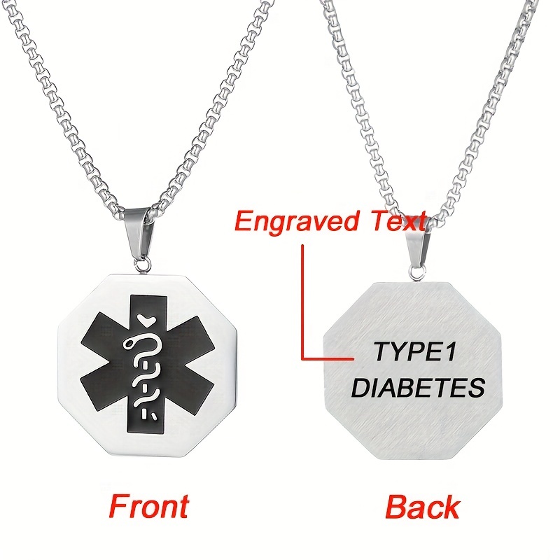 1pc Men's (Free Engrave Back) Medical Alert ID Necklace,Custom Stainless  Steel Dog Tag Collar For Men And Women