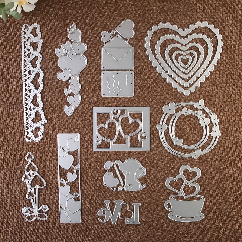 18 Pieces Valentine Conversation Hearts Cutting Dies Heart Shaped Cutting  Dies 3D Heart Stencil Template Metal Cutting Stencils for Valentine's Day