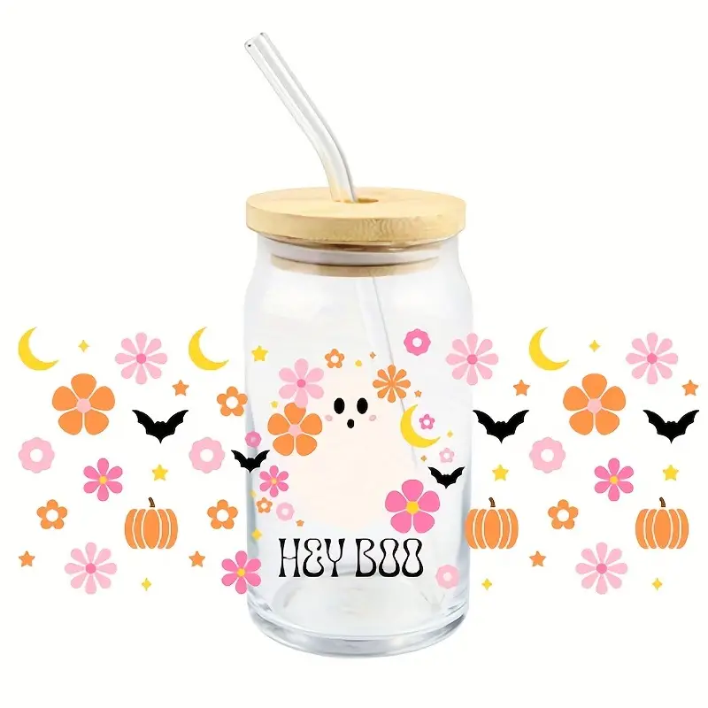 Halloween Glass Cans Set With Glass Cup Bamboo Lid Straw Brush Beer Glass  Cans, Soda, Iced Coffee Cup High Borosilicate Glass Water Cup With Airtight Lids  Straws, Juice Cup, Drinkware Vintage Halloween