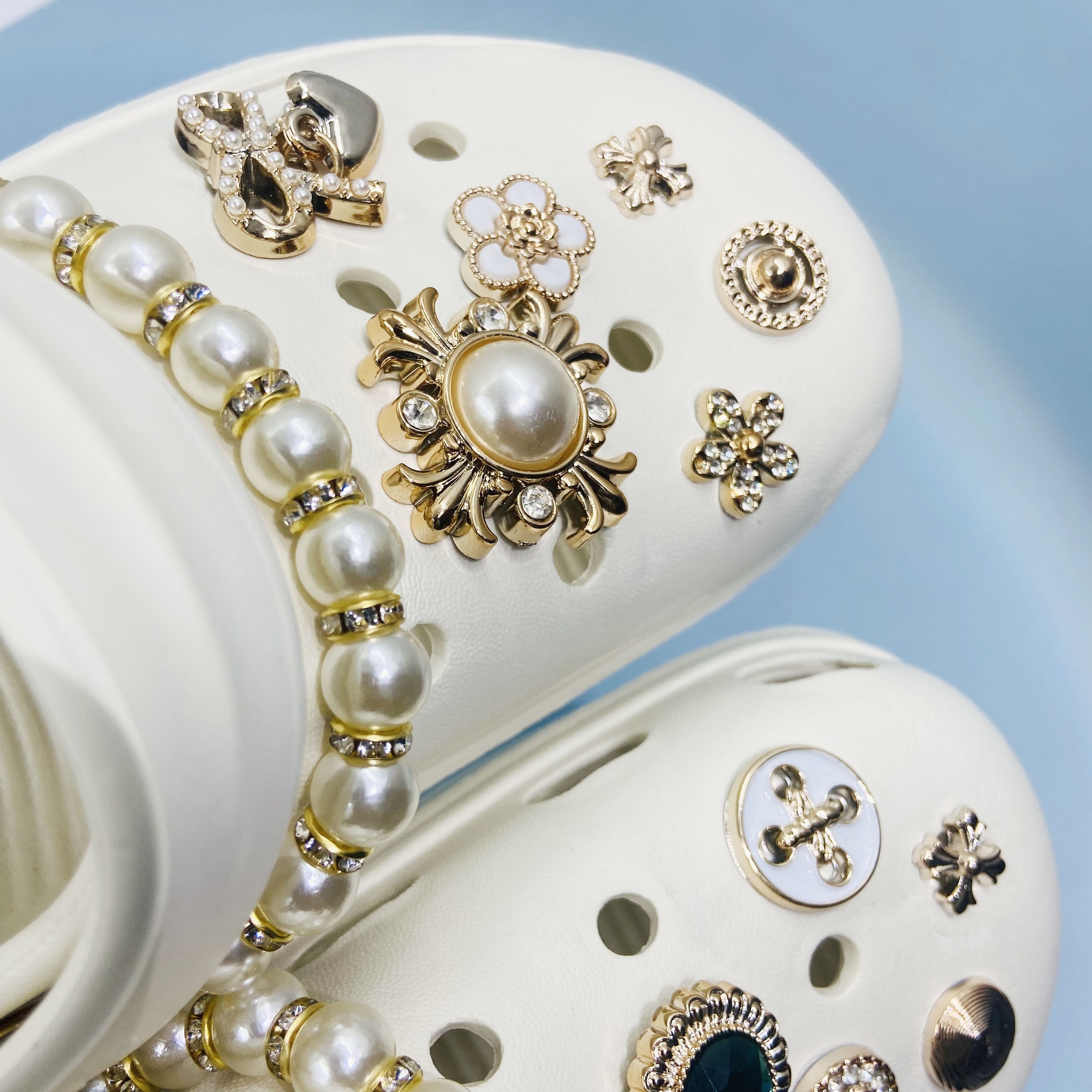 Bling Shoe Charms For Women Gift, Elegant Faux Pearl Gemstone Shoe