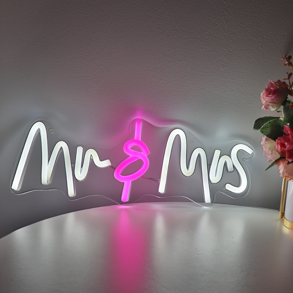 1pc Mini White * Mr And Mrs LED Neon Sign, For Weeding Party Shop Room  Decoration, Gifts Mood Lamp Night Light 12.72''*4.53'' (Wiring Part Is Rando