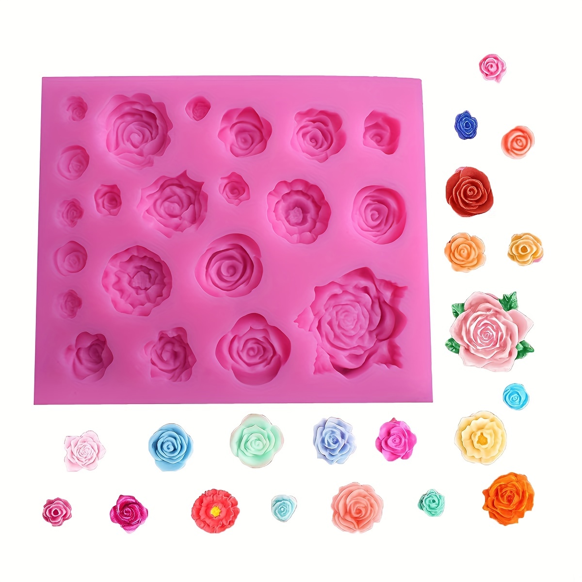 Rose Flowers And Leaves Fondant Candy Silicone Molds - Temu