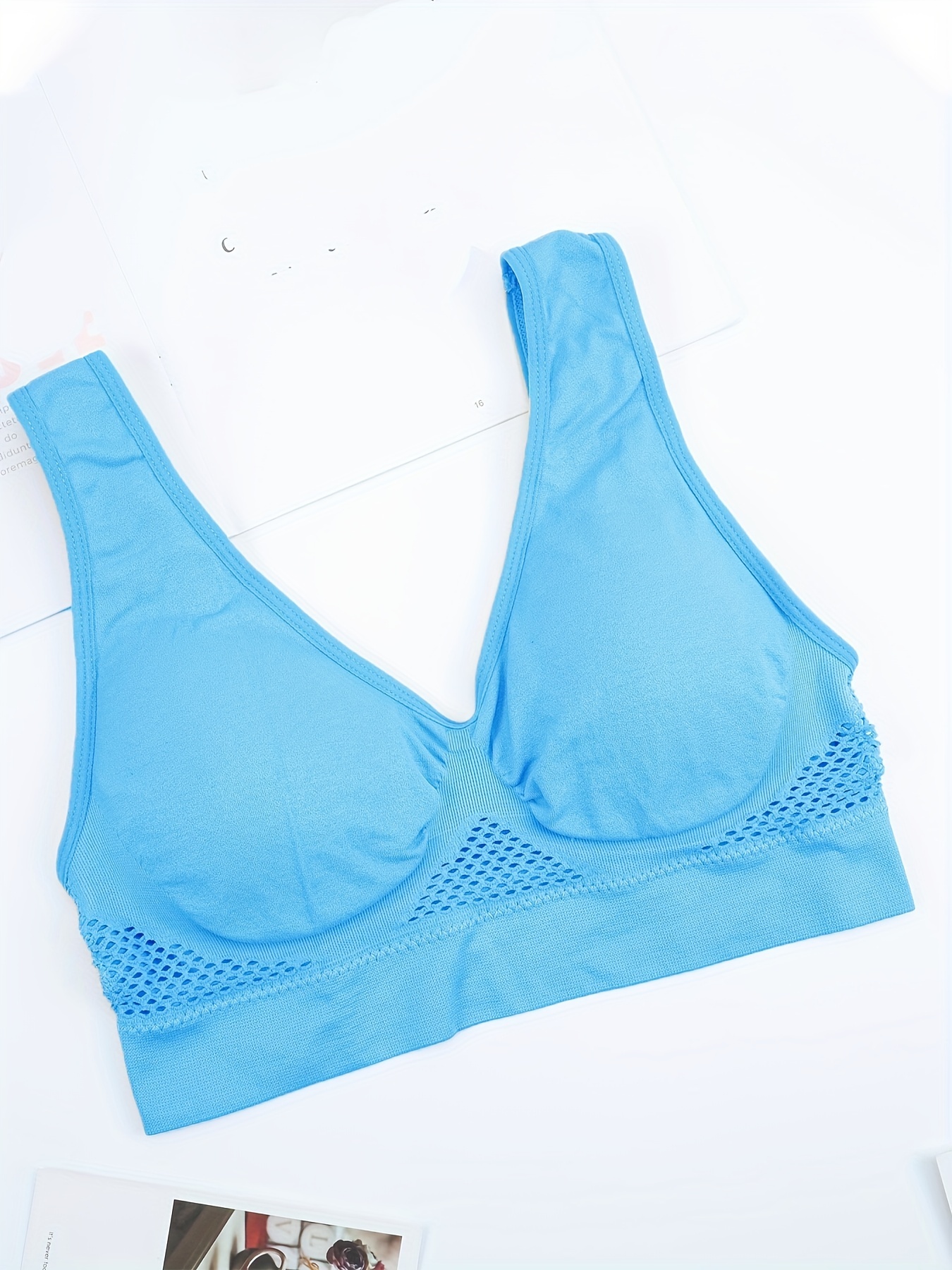 Lucky Brand Blue Seamless Comfort Bra Large Pad Inserts Light Support  Lounge