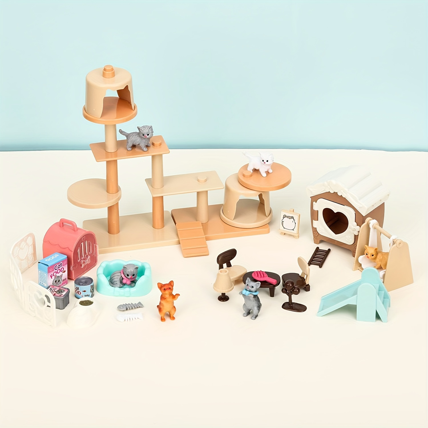 Cat Toys Pretend Play Cat Figures Playset Toy Interactive - Temu