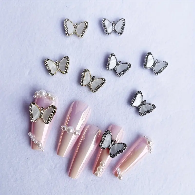 3d Butterfly Nail Charms,silver Butterfly Nail Gems 3d Metallic