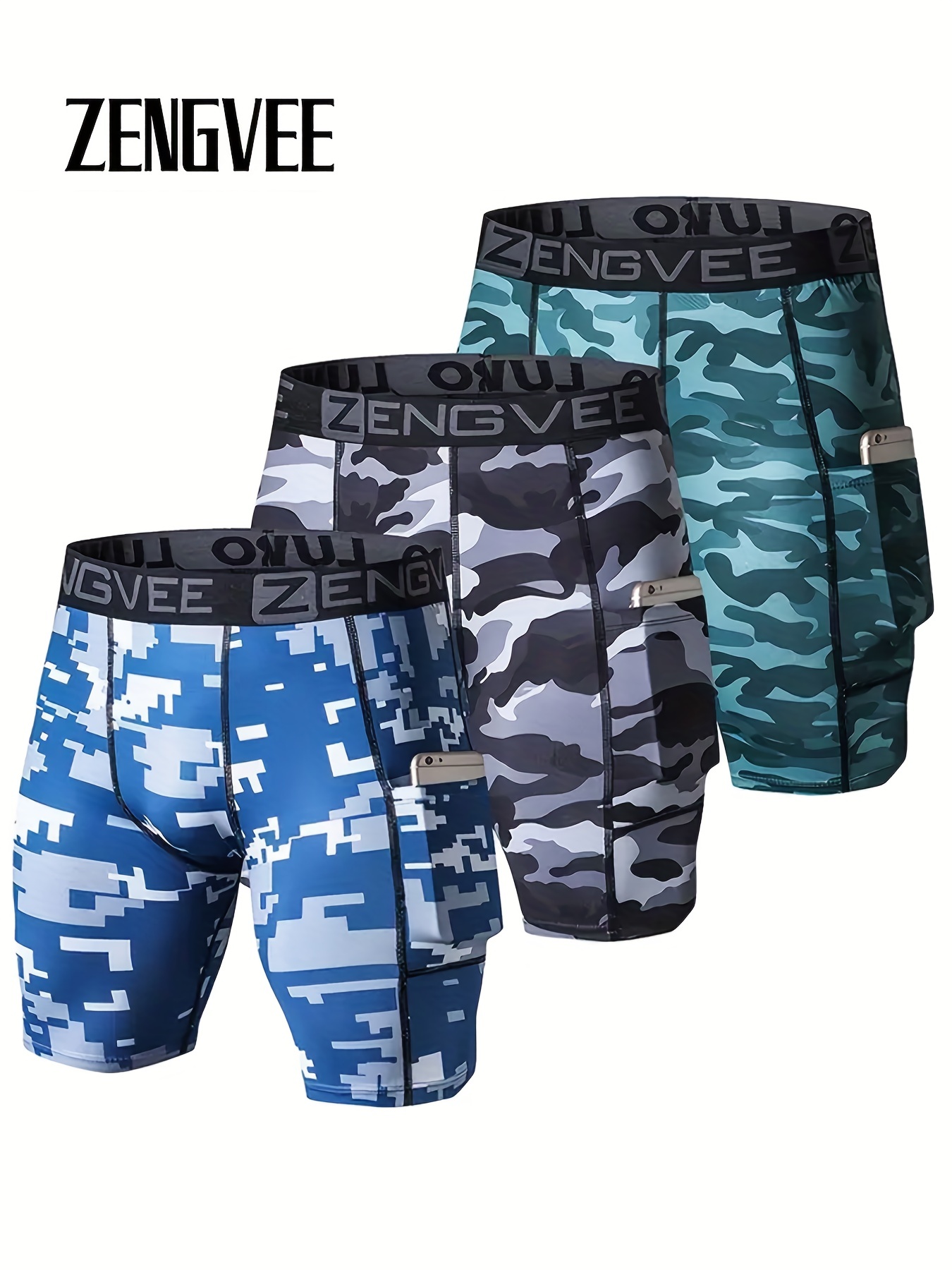 Zengvee Men's Camo Compression Shorts Pocket Perfect Gym - Temu Canada