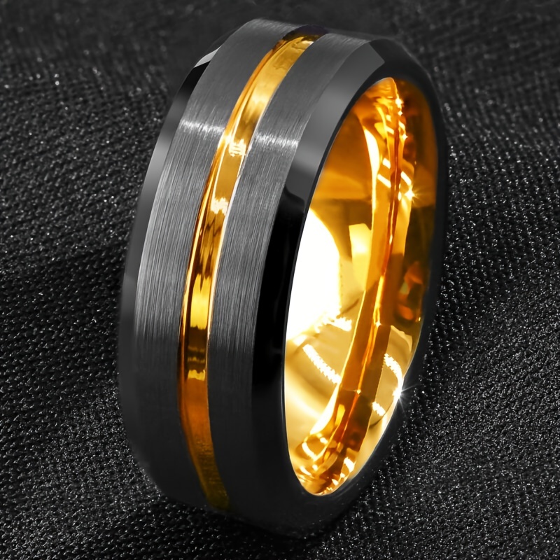 Trendy Men's Black Brushed Stainless Steel Ring - Temu