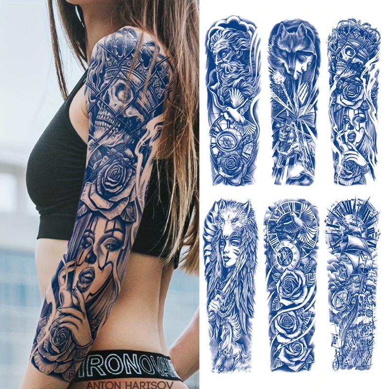 Large Full Arm Tattoo Stickers Men Adult Tattoo Body Art - Temu