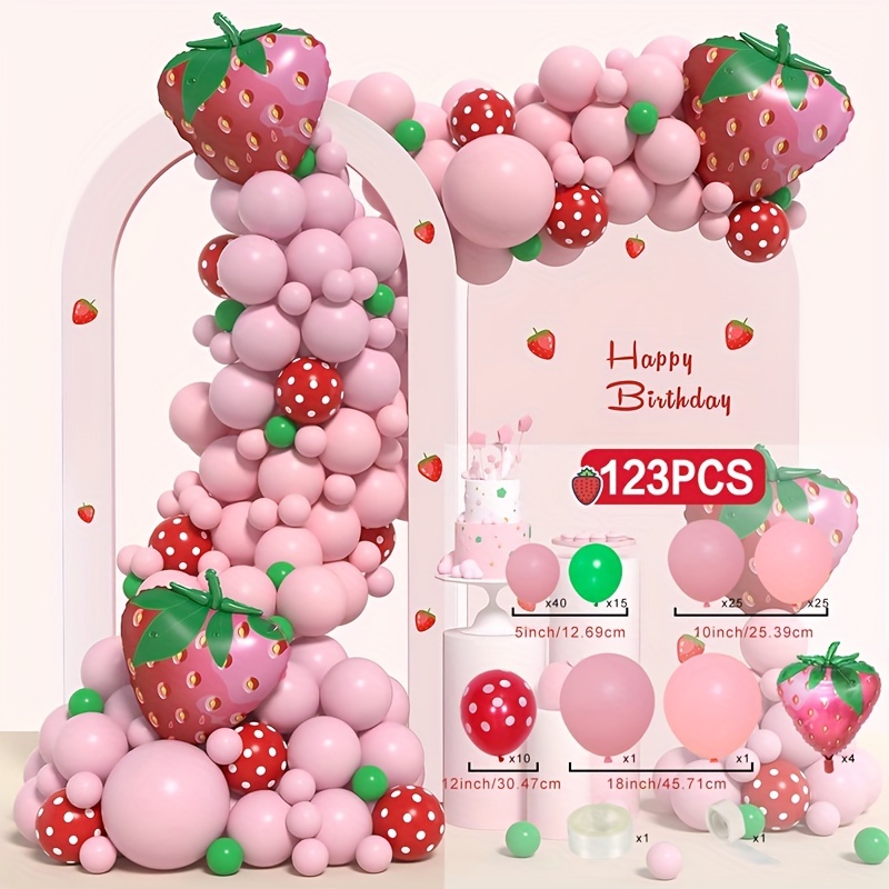 Strawberry Party Decoration Balloon Garland Set, Girl Birthday Party  Supplies, Strawberry Red Aluminum Foil Balloon Latex Balloon