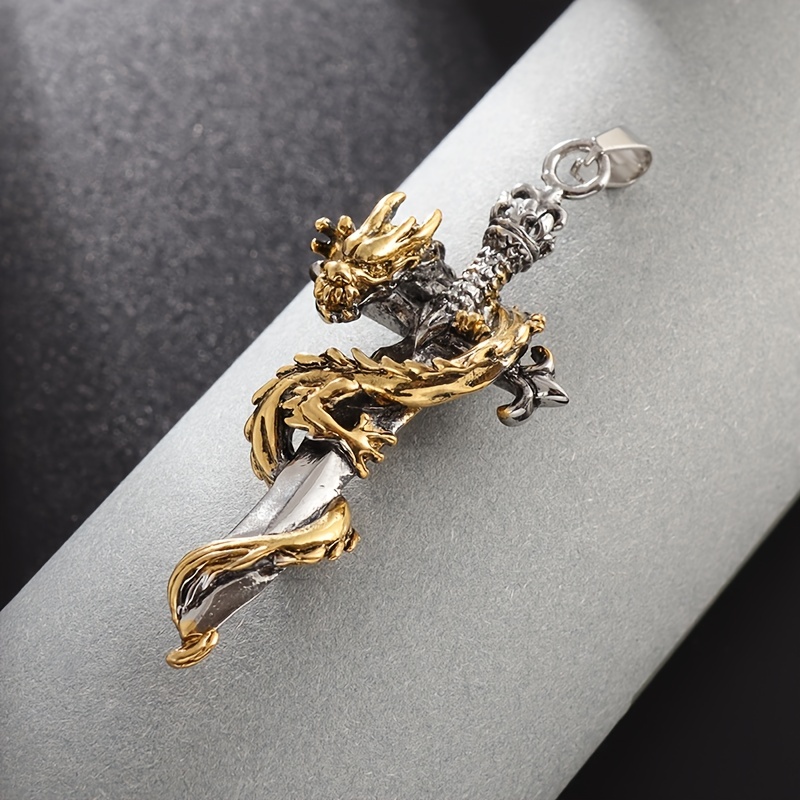 

1pc Classic Vintage Chinese Dragon Holy Sword Pendant Necklace For Men And Women, Cool Knight Jewelry Couple Gift