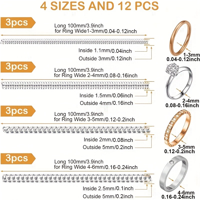 12PCS Ring Size Adjust for Loose Rings, Invisible Transparent Ring Sizer  Adjust Fit Wide Rings, Ring Size Reducer Spacer