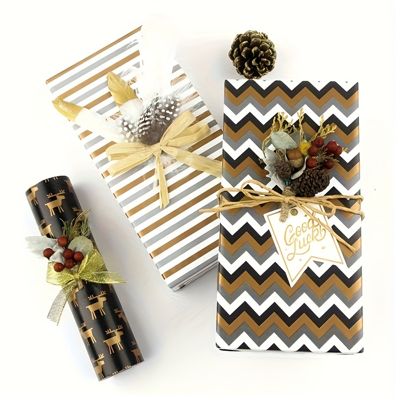 Black Golden Gift Wrapping Paper Geometric Pattern Bronzing - Temu