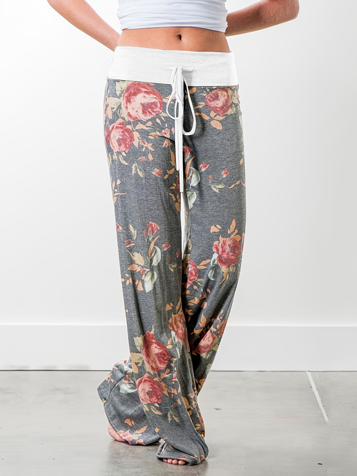 Elastic Waist Flora Print Pants Girls Casual Lightweight - Temu