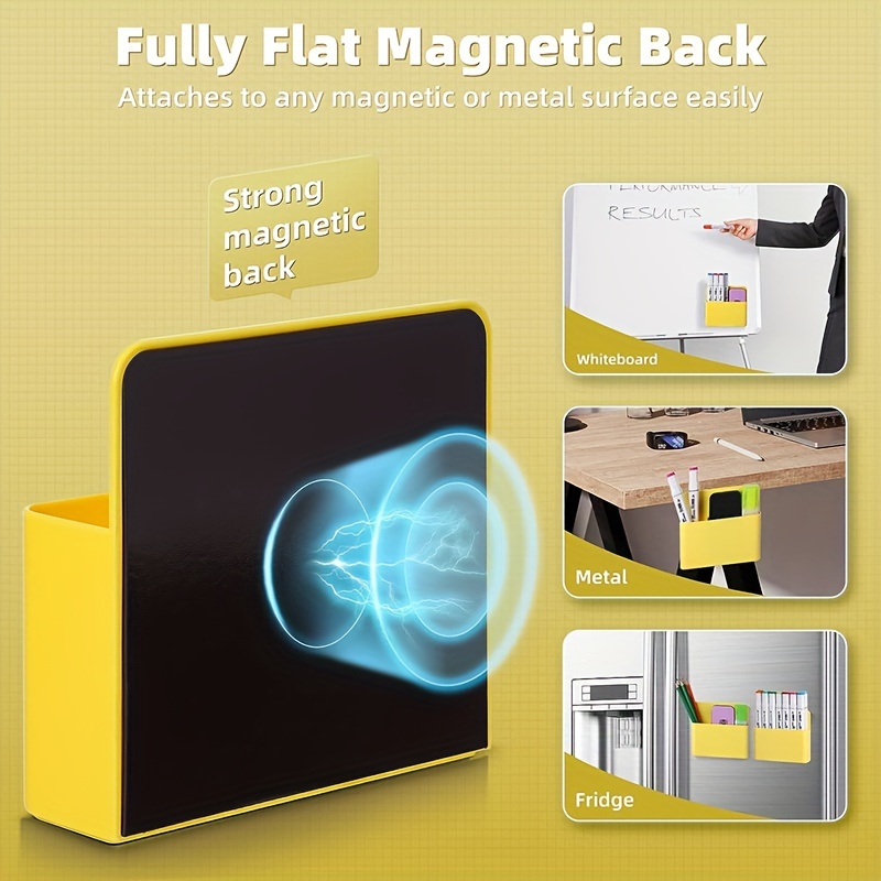 2-Pack Magnetic Dry Erase Marker Holder - Strong Magnet Pen Organizer For Whiteboard, Fridge, Locker (Yellow)