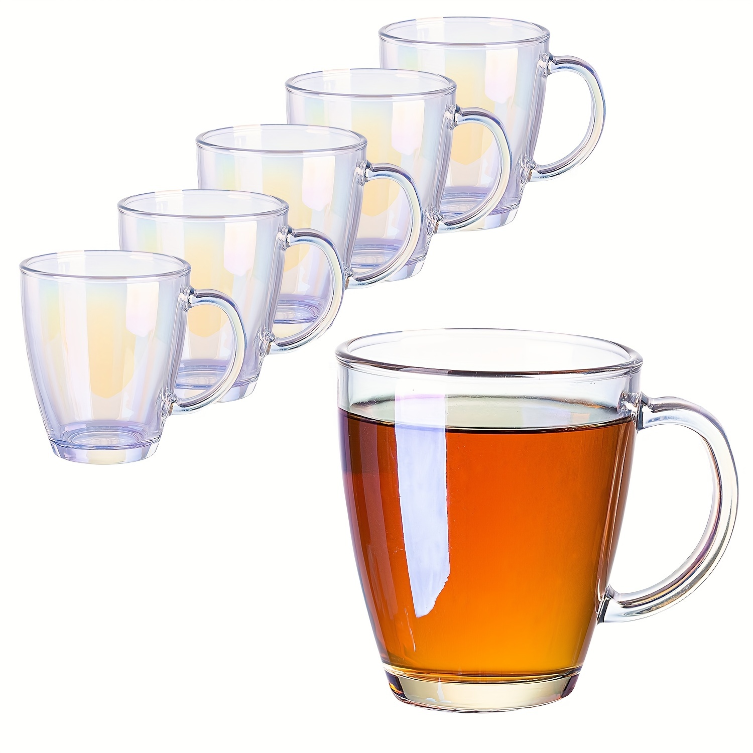 Glass Coffee Mugs, Clear Iridescent Glass Coffee Cups With Handle