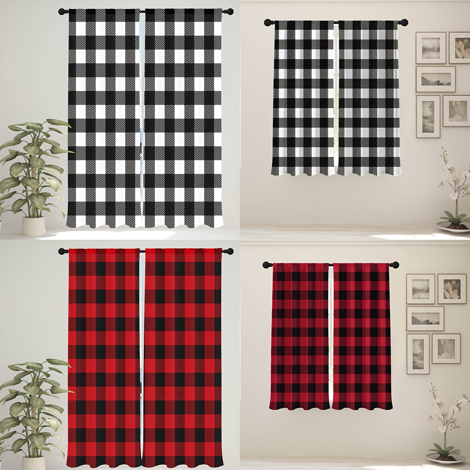 Buffalo Plaid Kitchen Curtains Tiers With Tassel Red Plaid - Temu