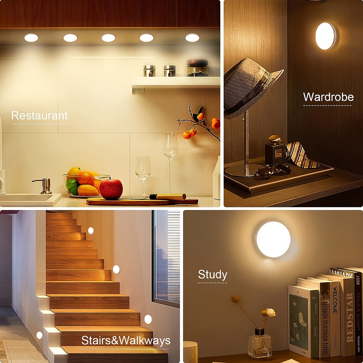LED Motion Sensor Lights Wireless Night Light Battery Cabinet Stair Lamp  Home US