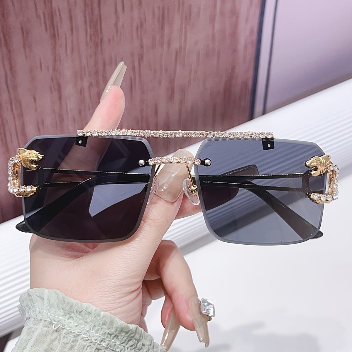 Double Bridge Sunglasses For Women Luxury Rhinestone - Temu