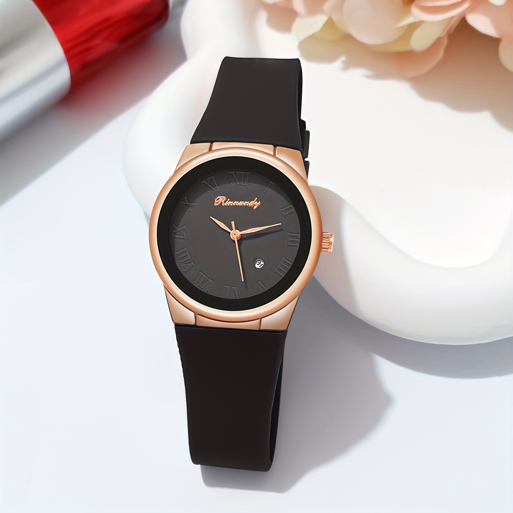 

Casual Round Pointer Quartz Watch Rome Fashion Analog Calendar Silicone Wrist Watch For Women Female Date Watch