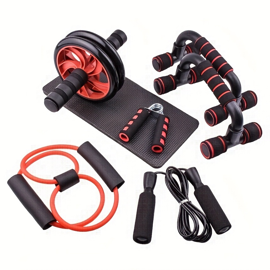 

7pcs/set Complete Ab Workout Set With Push-up Stand, Ab Wheel, Mini Mat, Resistance Band, Jump Rope & Hand Gripper - Strengthen Core, Build Muscle, Burn Fat