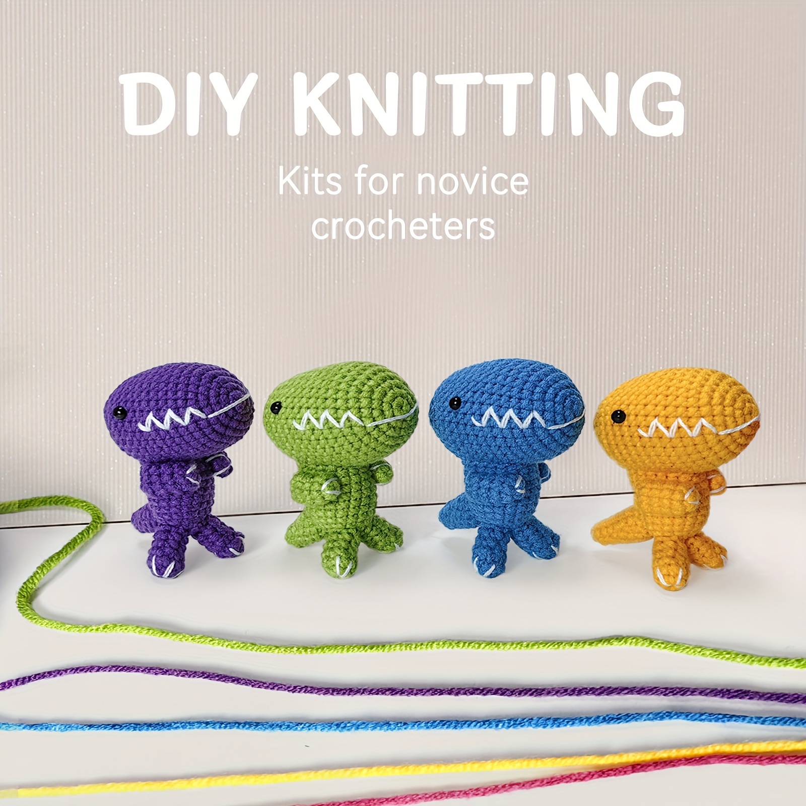2x Handmade Crochet Doll Set, Dinosaur Doll DIY Crocheting Hand Knitting  Toy, Doll Crochet Set for Beginners, Starter Crocheting Craft 