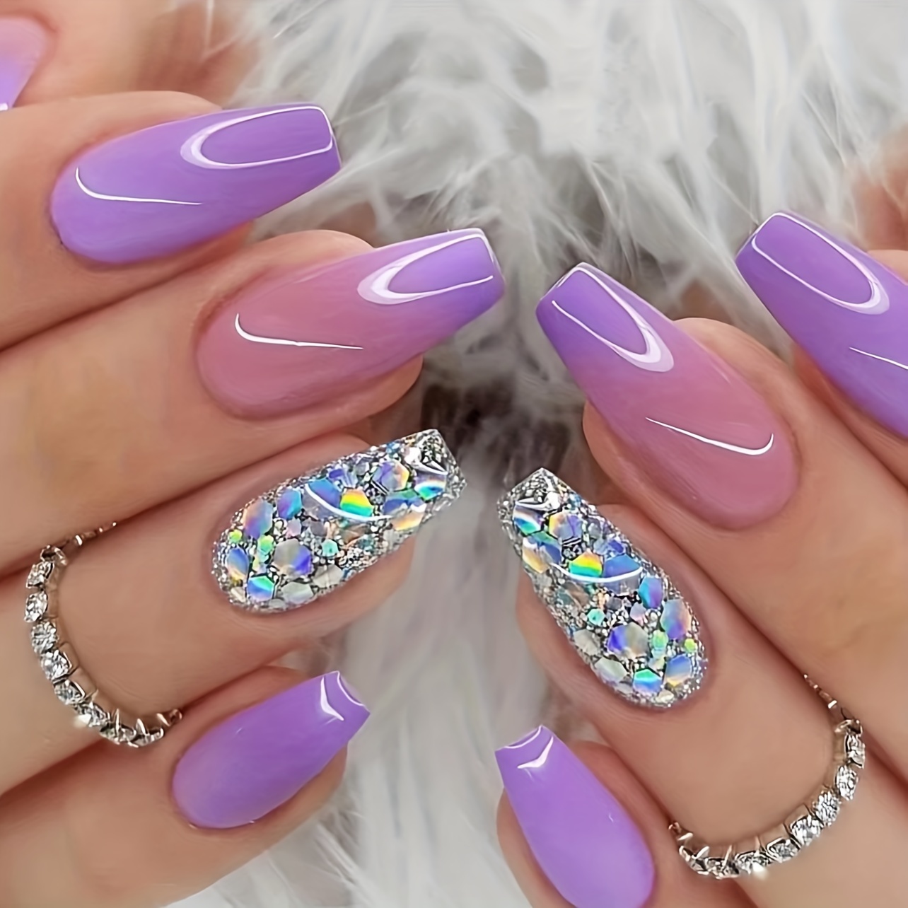 Auspisness Ice Cream Purple Manicure Short Press on Nails Elegant Fingernails for Girls As DIY Decorative Nail Art Accessories Glue Models