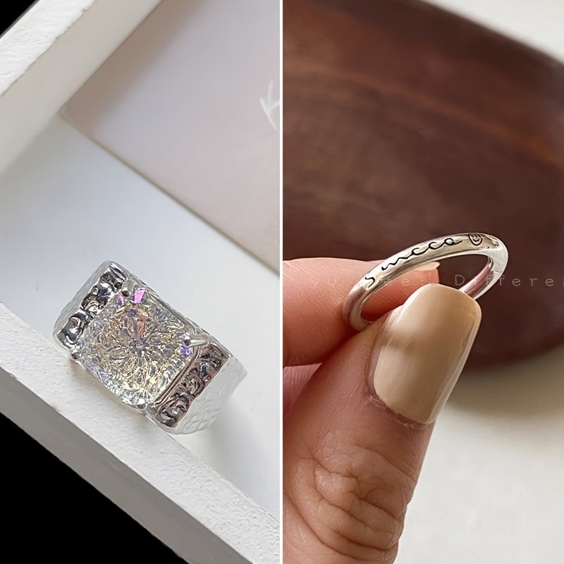 Sparkling square & on sale circle open ring