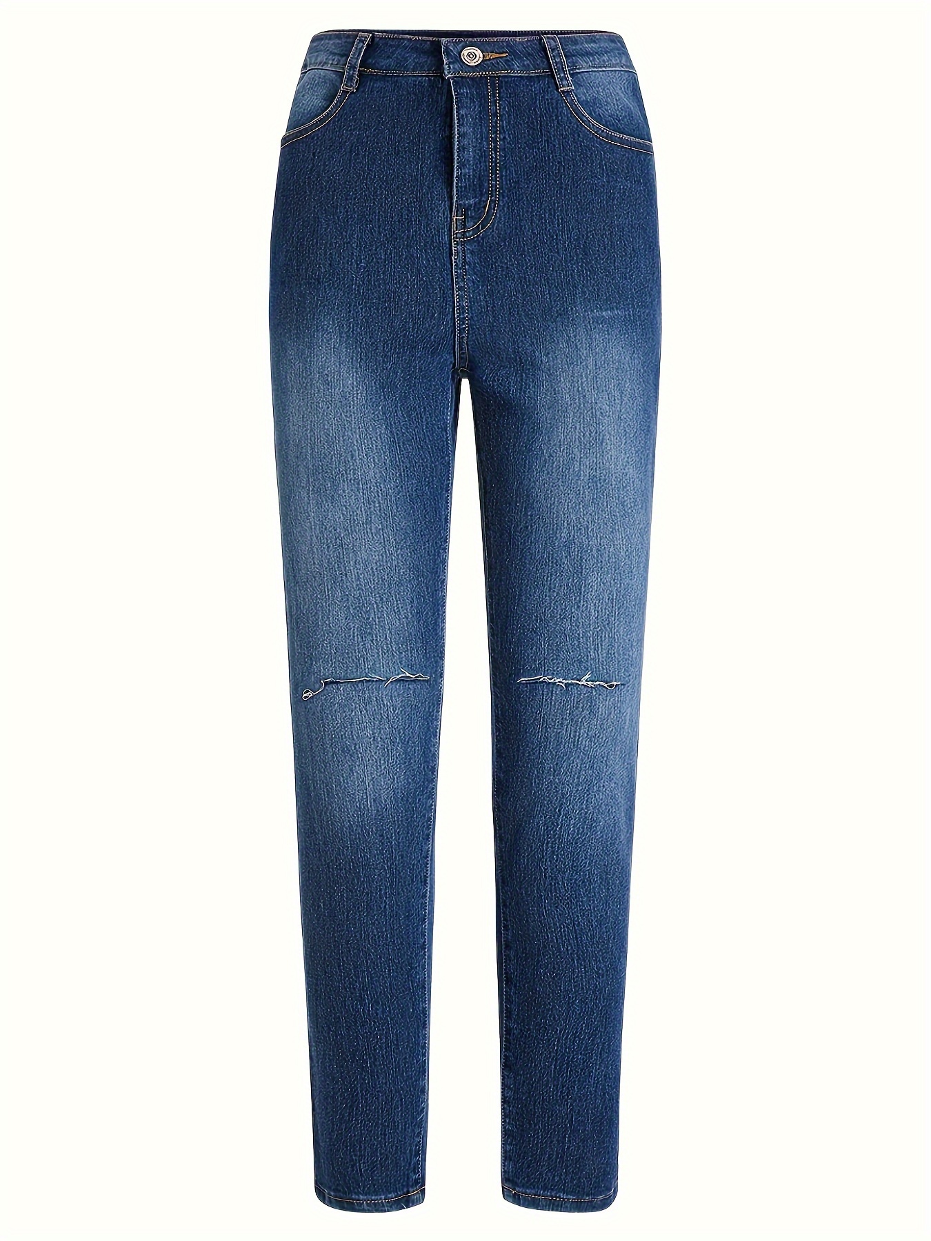 Blue Slim Fit Skinny Jeans, Slant Pockets High-Stretch Versatile Tight  Jeans, Women's Denim Jeans & Clothing