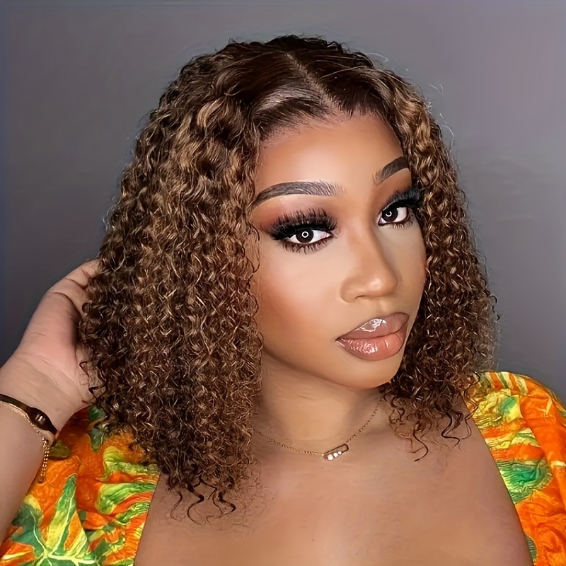 Wear And Go Glueless Wigs Human Hair Curly Bob Wig 4x4 - Temu