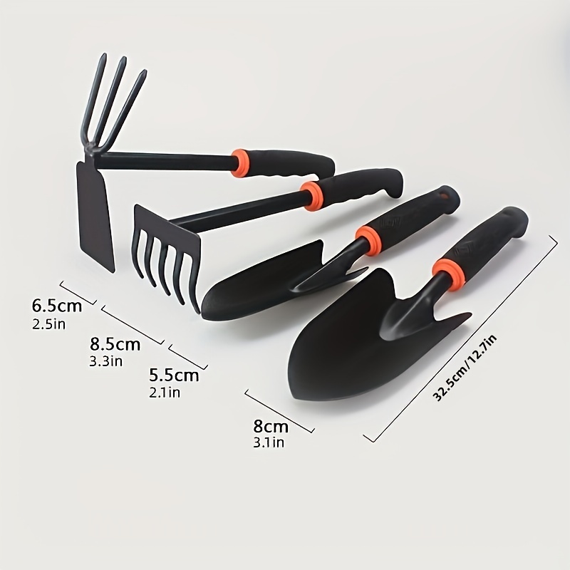 Set da 4 pezzi/set Attrezzi da giardino resistenti - Pala da giardino,  trapiantatrice e rastrello a mano - Manico ergonomico - Design  anti-flessione e antiruggine - Potatore, cazzuola da giardino