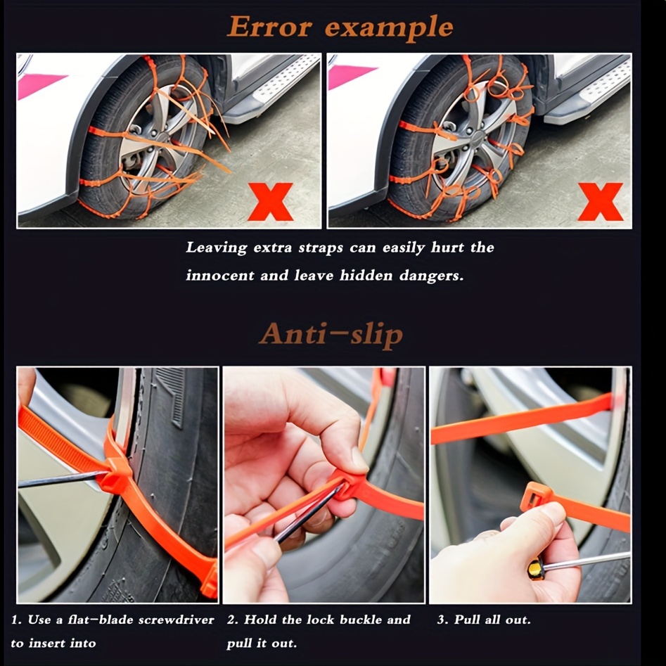 Universal Snow Chain 12pcs Emergency Winter Adjustable Skid Tire Chain