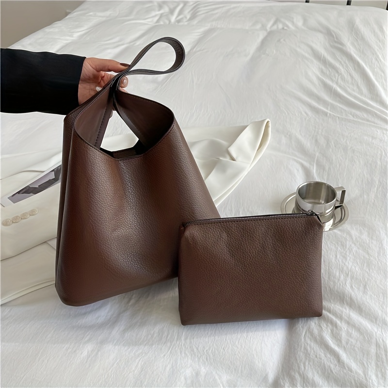 Minimalist Vintage Hobo Bag Sets Solid Color Large Bags For Work All Match  Shopper Bags