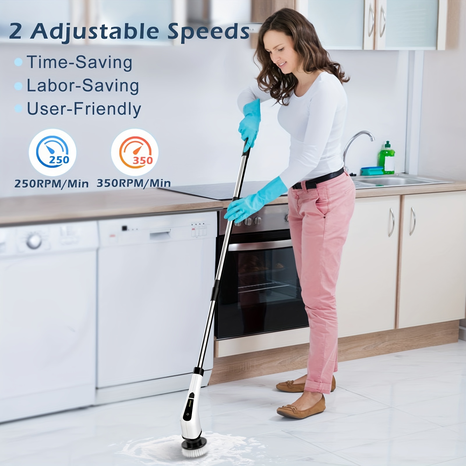 Electric Charging Spin Mop With 4 Replacable Brush Heads, 2 Adjustable  Speeds, Powerful Scrubber, Suitable For Bathroom, Car And Tile Grout  Cleaning, Black