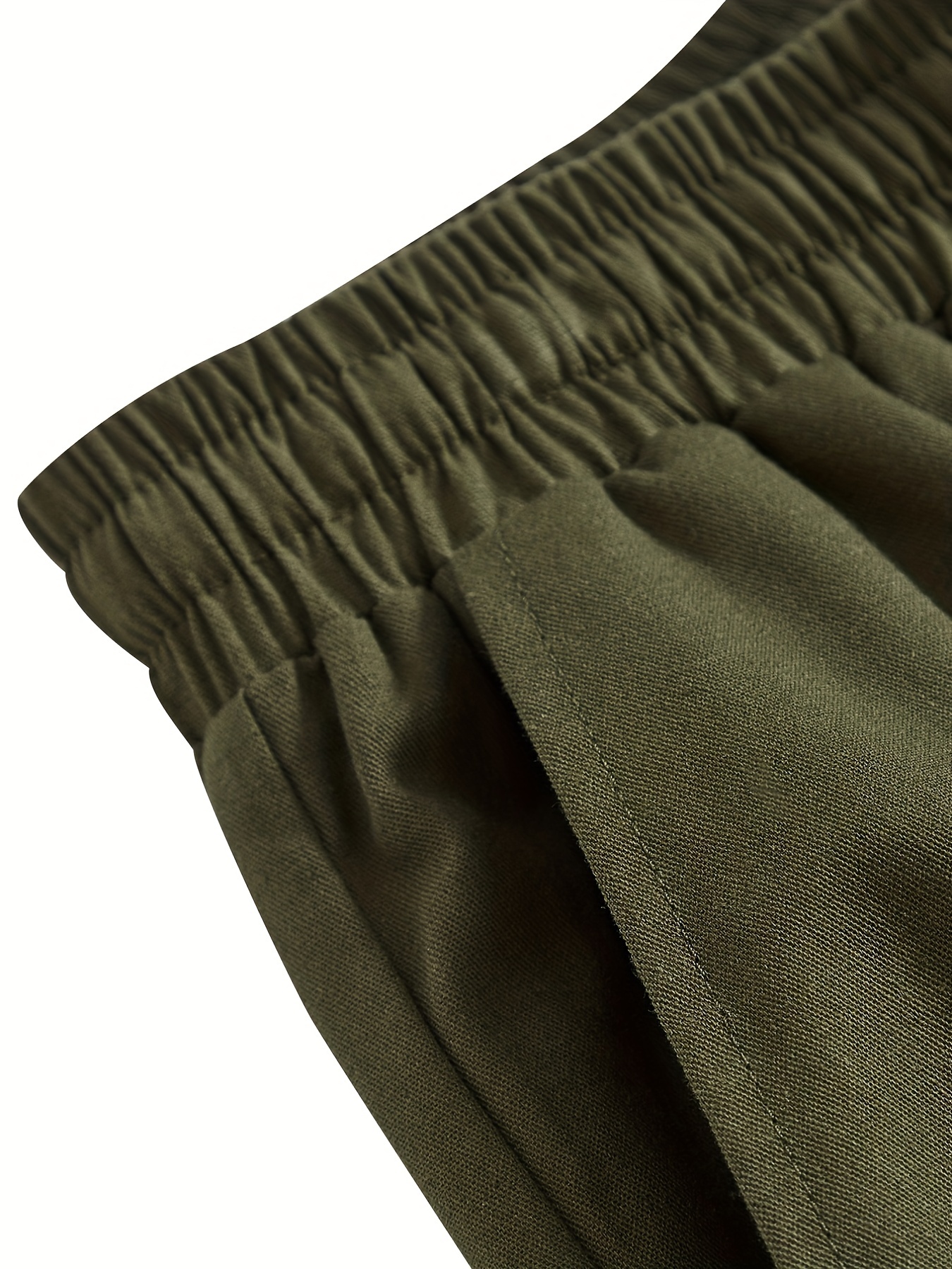 Men's Solid Cotton Pants Casual Elastic Waist Drawstring Trousers