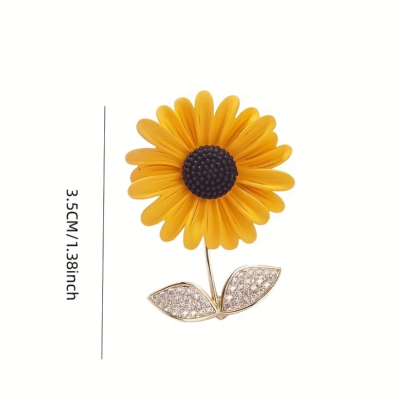 Sunflower Brooch Pin with Rhinestone Decor