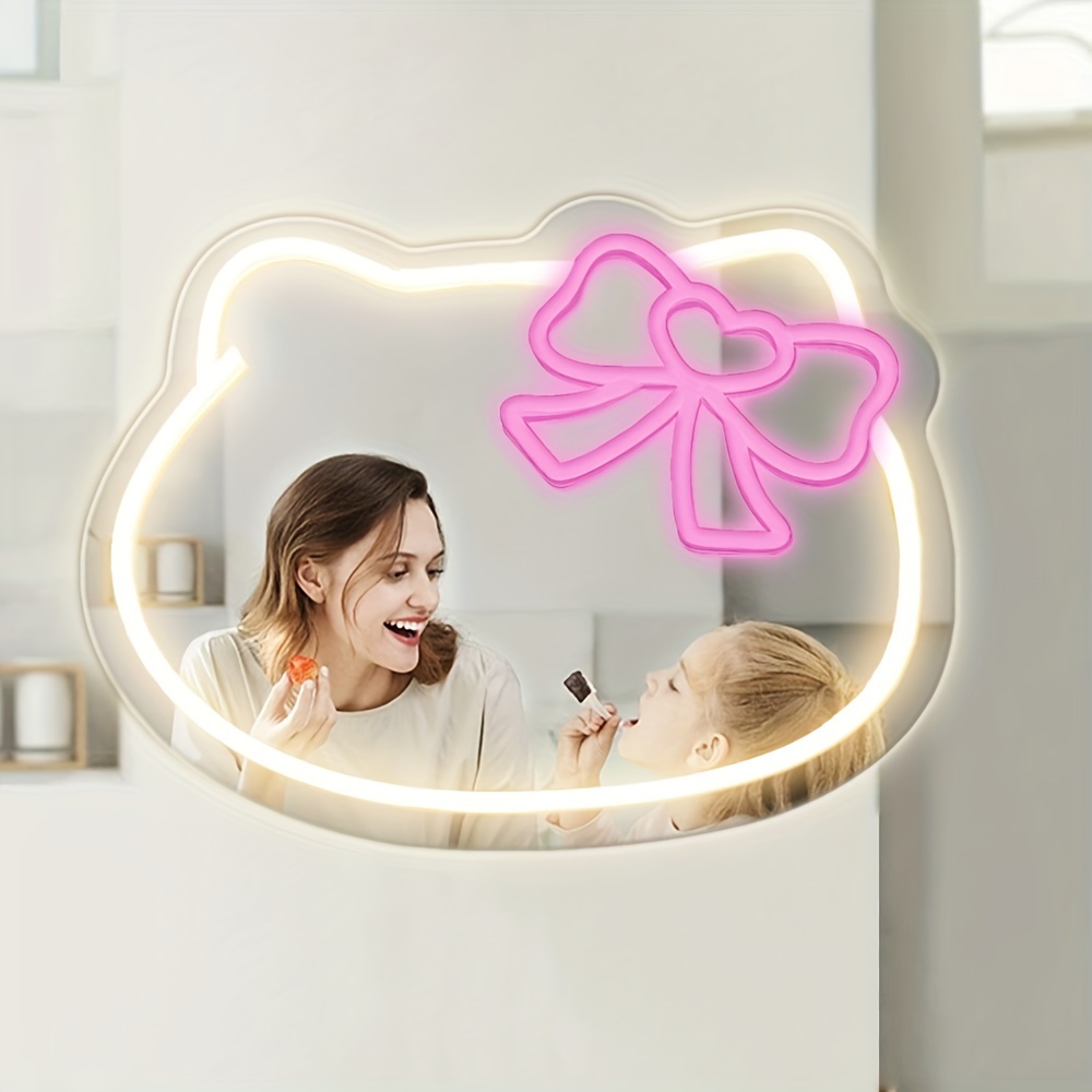 Cute Cat Makeup Mirror Bow Mirror Neon Sign Wall Mounted - Temu