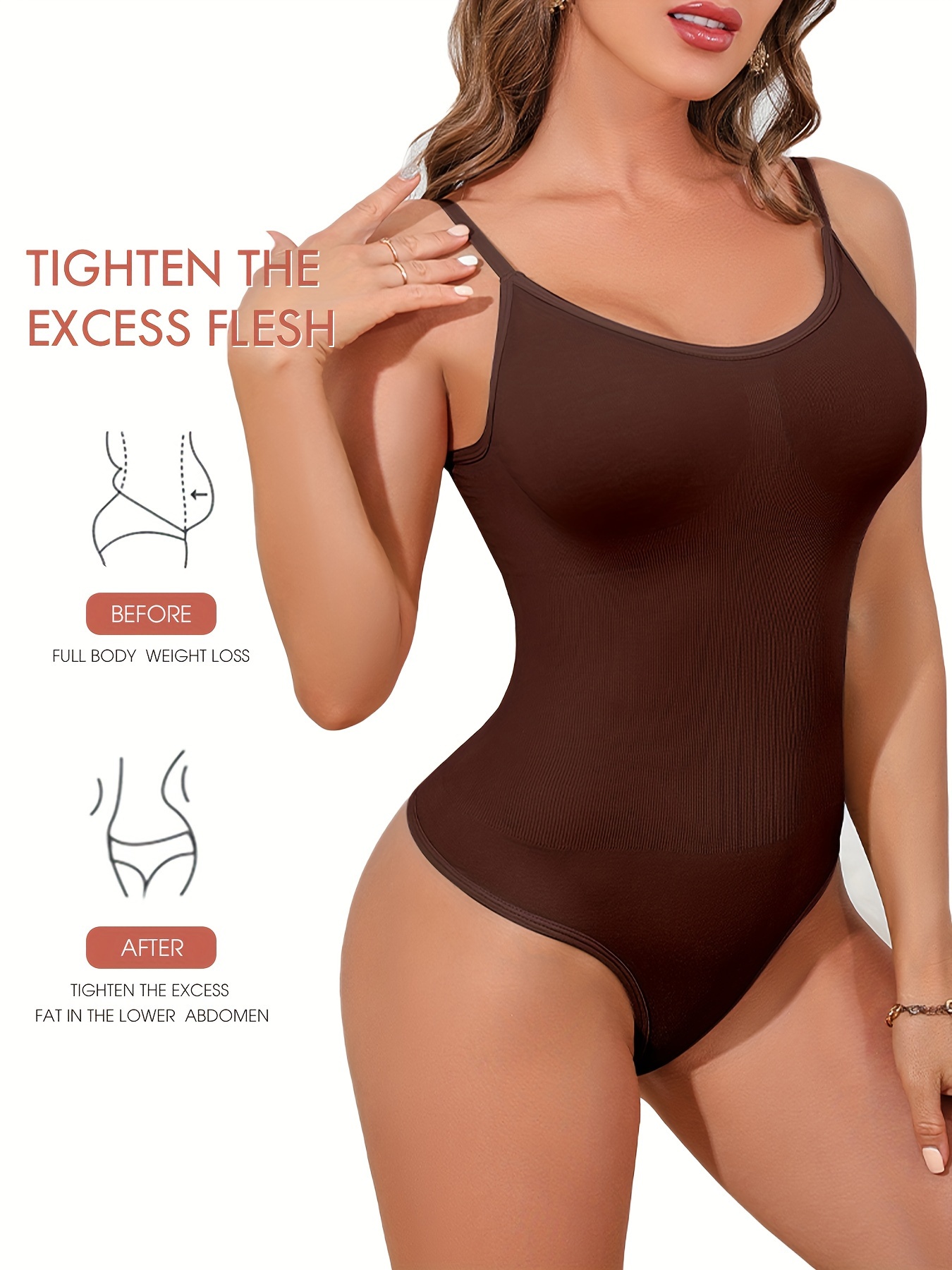 Body moldeador para mujer, control de abdomen, sin costuras, cuello  redondo, tanga, moldeador de cuerpo