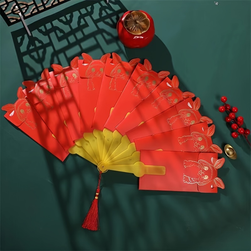 Chinese New Year Red Envelopes,Folding Fan Chinese Red Envelope Lucky Money  Envelopes Blessing Bags for Lunar New Year 