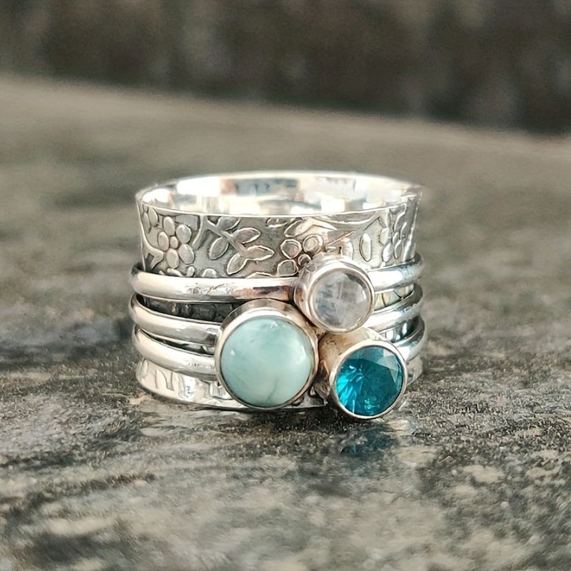 Bohemian Vintage Floral Layer Ring with Gemstone Inlay for Party