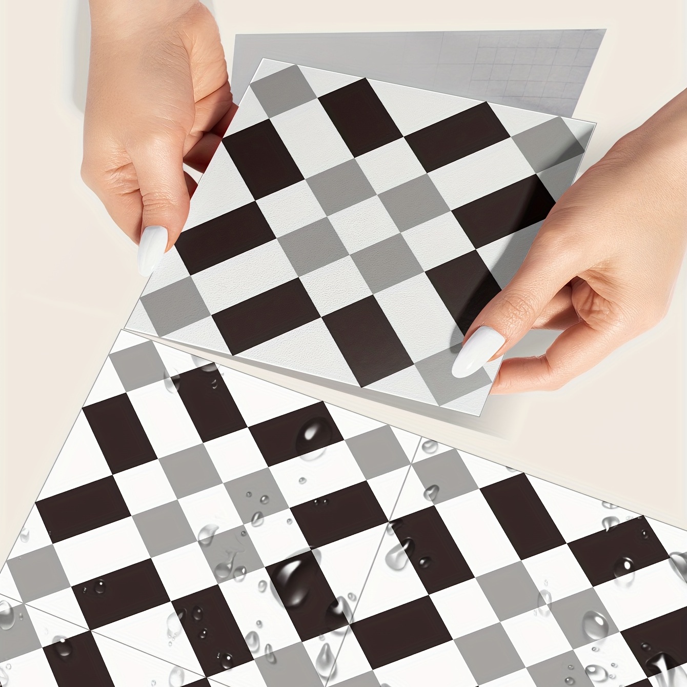 Checkerboard in Black and White Marble Tile Sticker