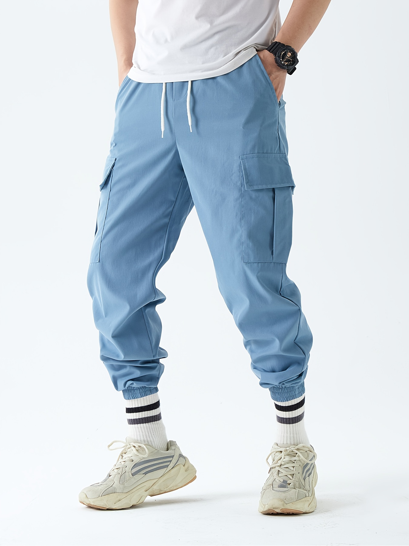 Men's Drawstring Flap Pocket Cargo Pants Loose Trendy Jogger - Temu