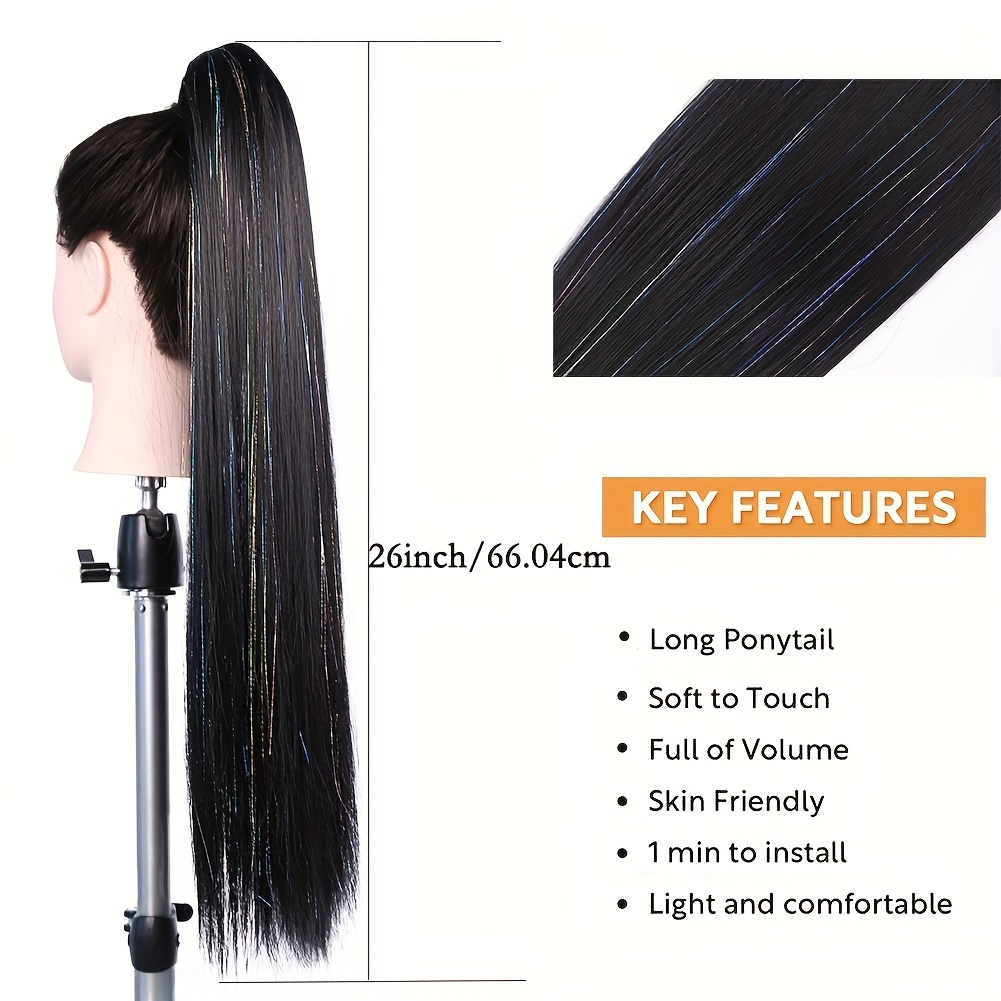 Colorful Tinsel Laser Synthetic Straight Ponytail Extensions