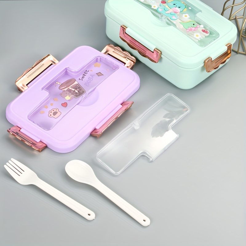 Lunch Box With Cutlery Set, Bento Box, 3 Compartments Food