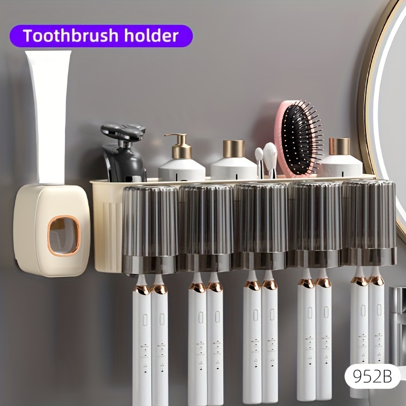iHave - Dispensador de pasta de dientes y soporte para cepillo de dientes  montado en la pared, dispensador automático de pasta de dientes para niños