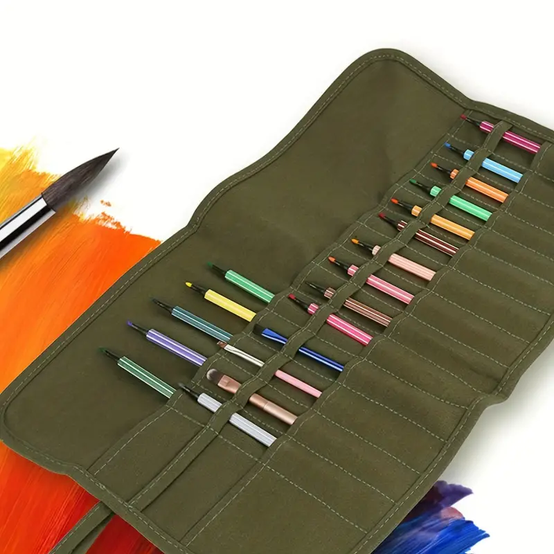 30 Holes Diy Paint Brush Bag Roll Up Canvas Paint Brush Case - Temu