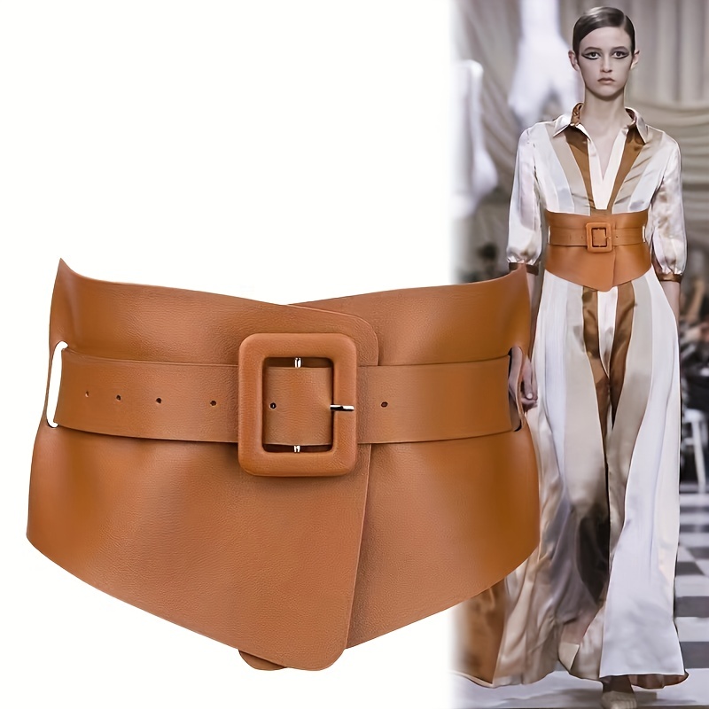 Triangle Suture Wide Pu Belts Stylish Square Buckle Classic Waist Belt  Solid Color Dress Girdle For Women - Temu