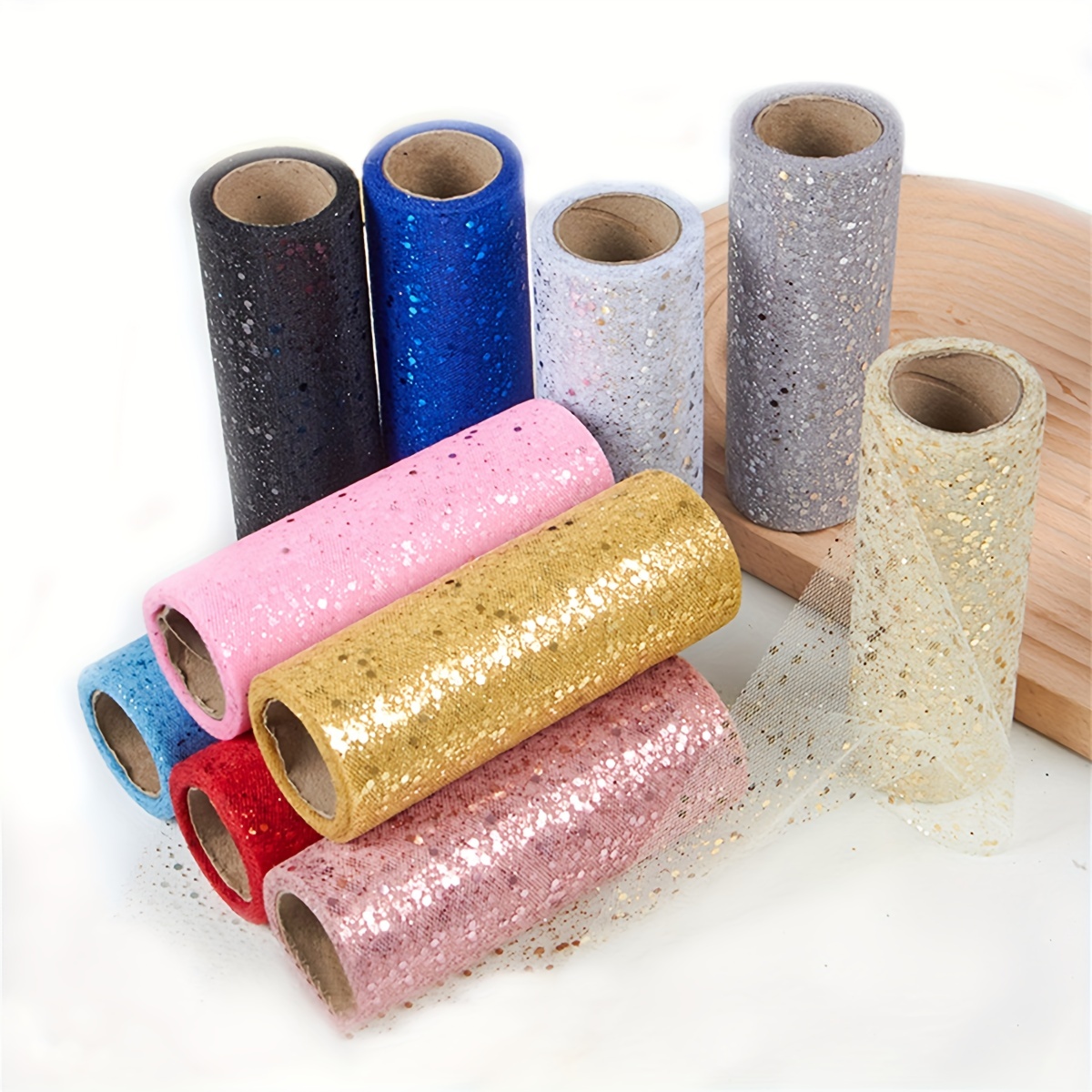 Golden Glitter Tulle Rolls By 10 Yards Sparkle Fabric Ribbon - Temu