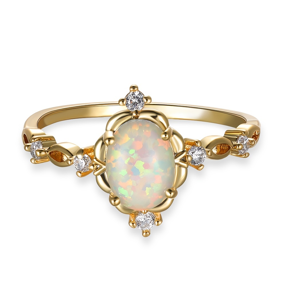 Women's Opal Oval Stone Engagement Ring, Charming Wedding Ring