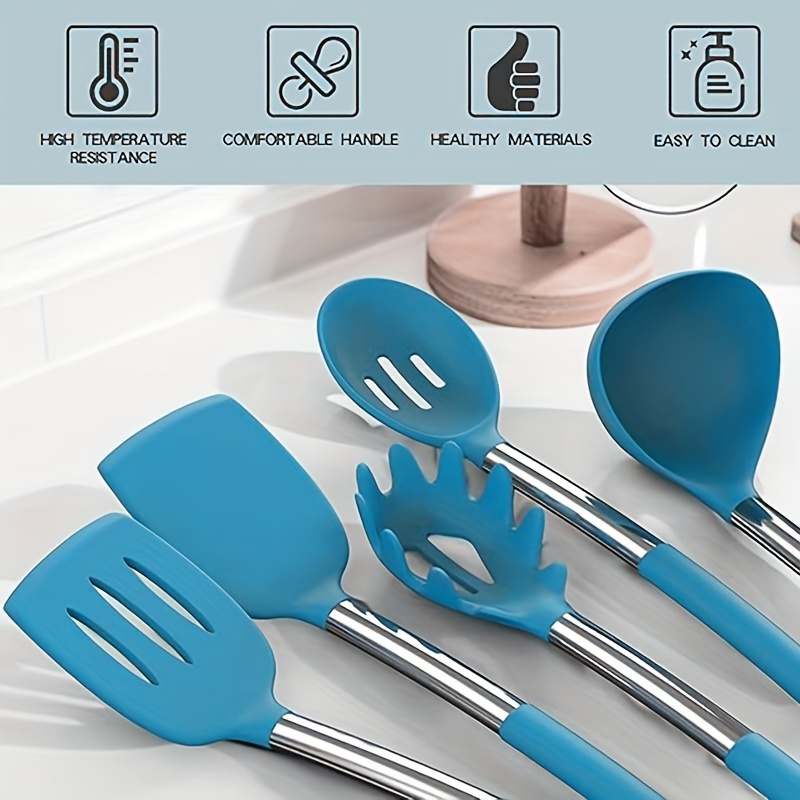 Silicone Utensil Set, Kitchen Utensil Set, Safety Cooking Utensils Set,  Non-stick Cooking Utensils Set With Wooden Handle, Washable Modern Cookware,  Kitchen Stuff, Kitchen Gadgets, Kitchen Essentials, Chrismas Gifts,  Halloween Gifts - Temu